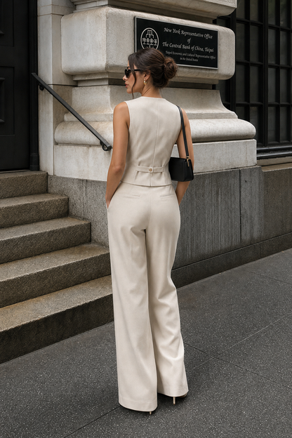 Cropped Vest and Wide-Leg Trouser Set - view 4