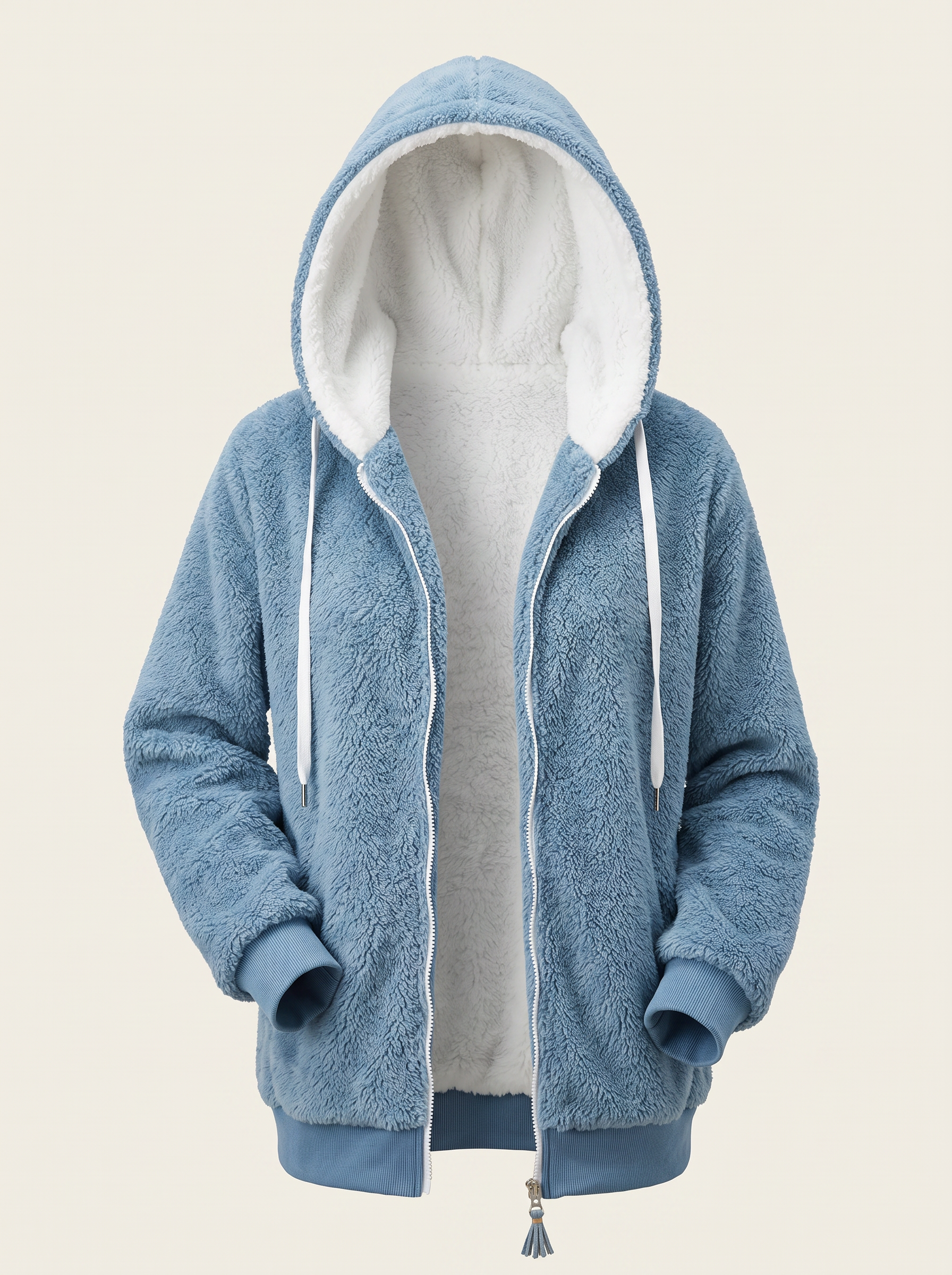 Sherpa fleece hooded zip-up jacket