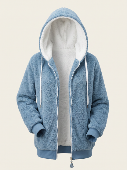 Sherpa fleece hooded zip-up jacket