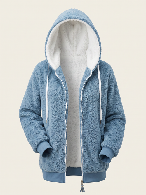 Sherpa fleece hooded zip-up jacket