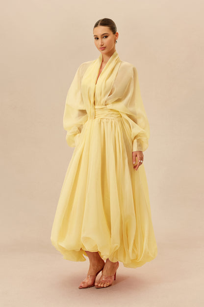 Organza Puff Sleeve Maxi Dress in Yellow - view 5