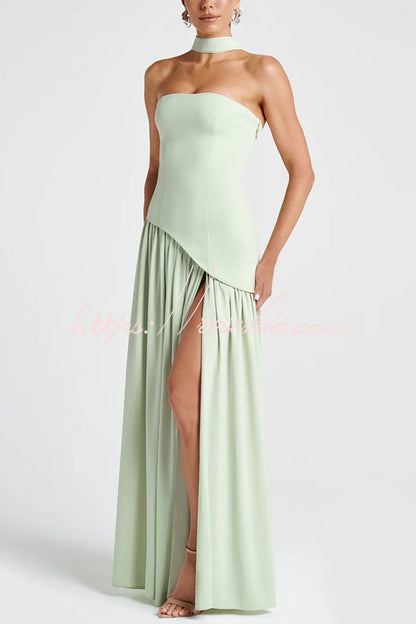 Off-Shoulder Pleated Maxi Dress With Slit - view 3