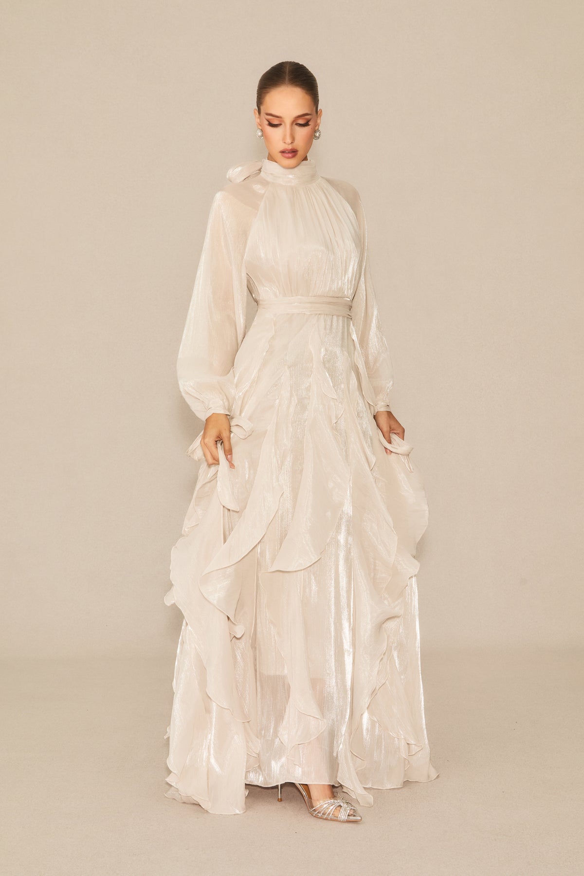 Balloon Sleeve Ruffle Trim Modest Maxi Dress - view 5