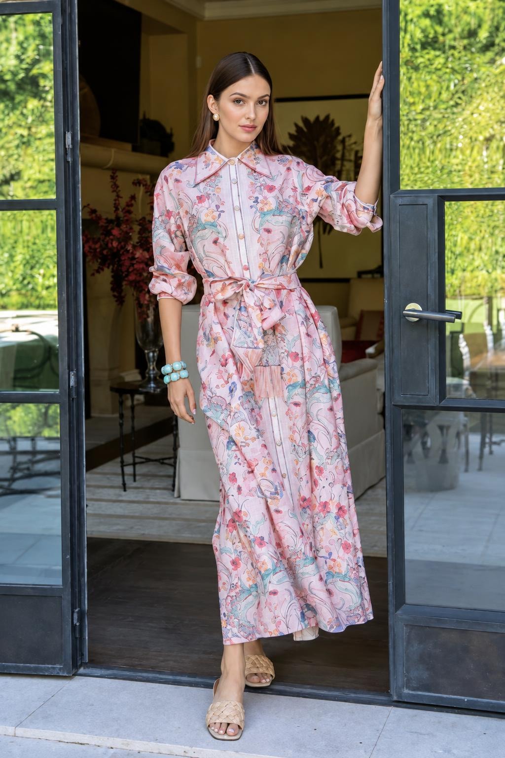Cotton Linen Floral Dress - 4