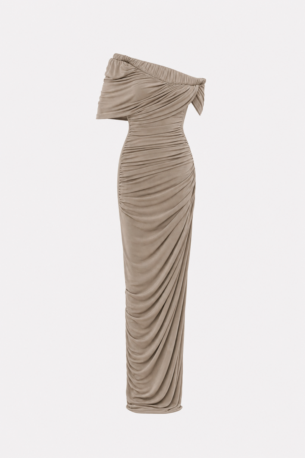Off-Shoulder Ruched Wrap Chiffon Maxi Dress