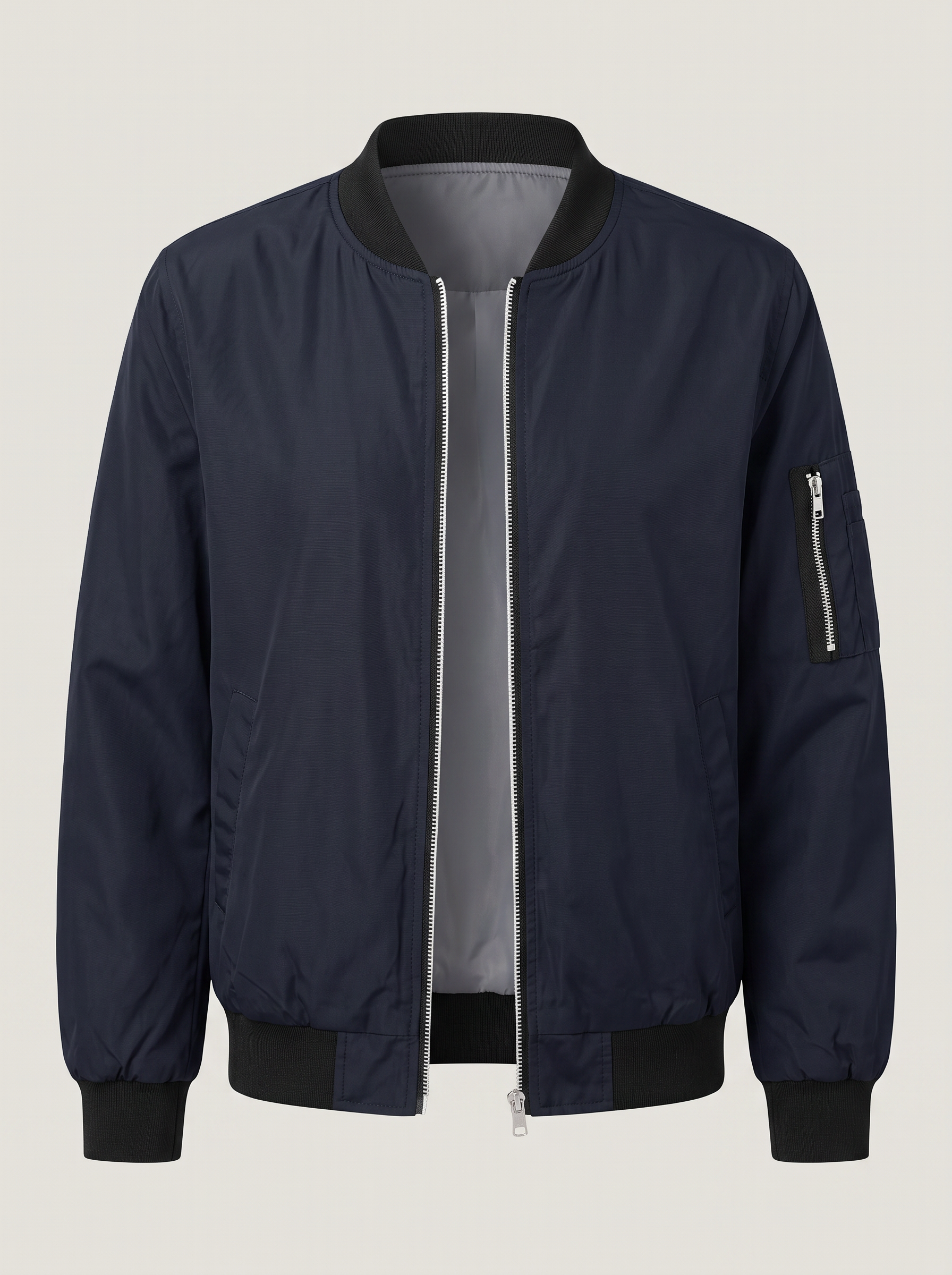 Woven bomber jacket with ribbed trim