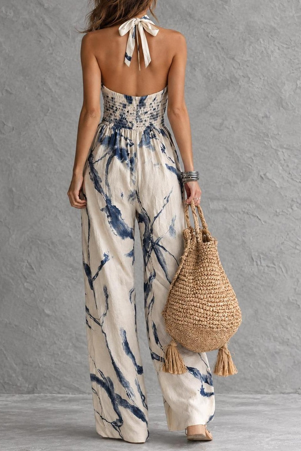 Halter Neck Jumpsuit With Artistic Print - 3