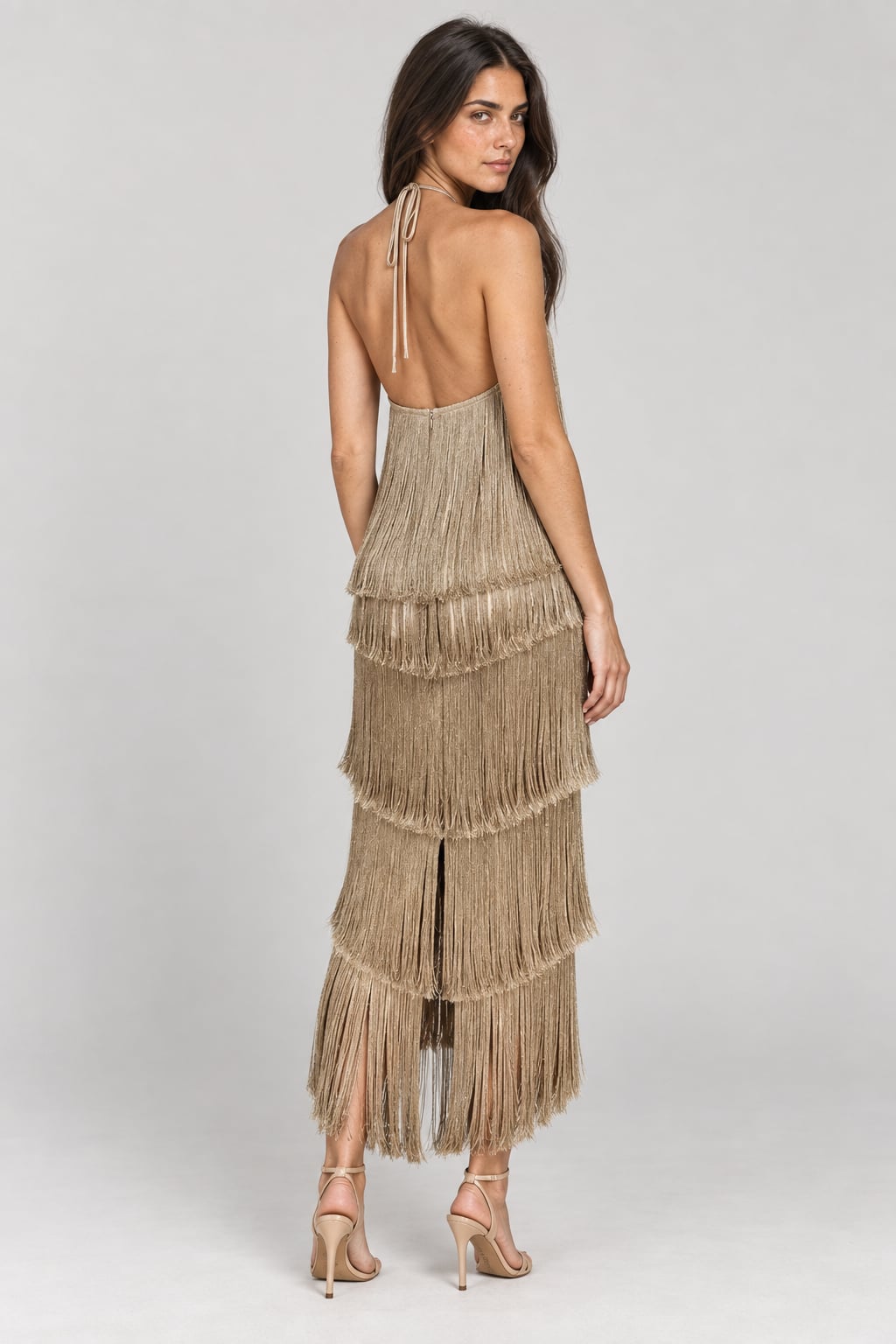 Midi Party Dress with Elegant Fringe Detail - 4