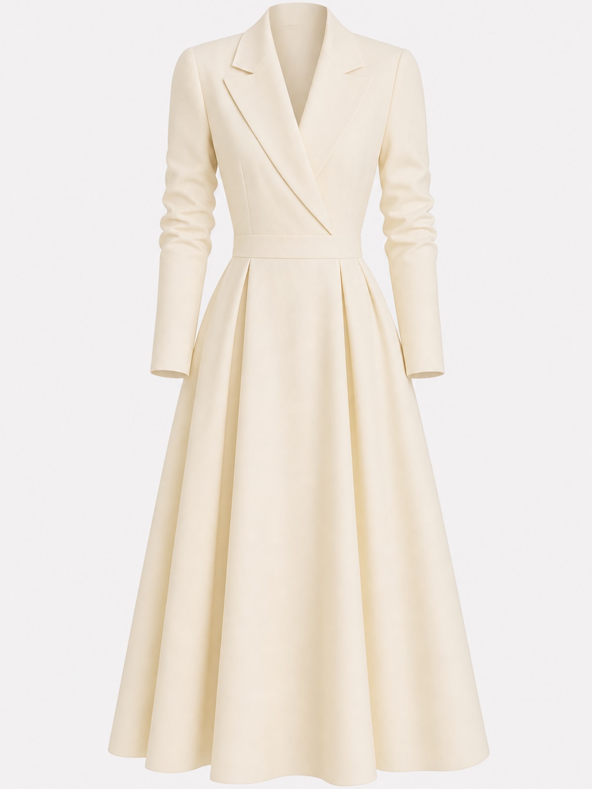 Elegant Polyester Lapel Midi Dress With Waist Pocket - 1