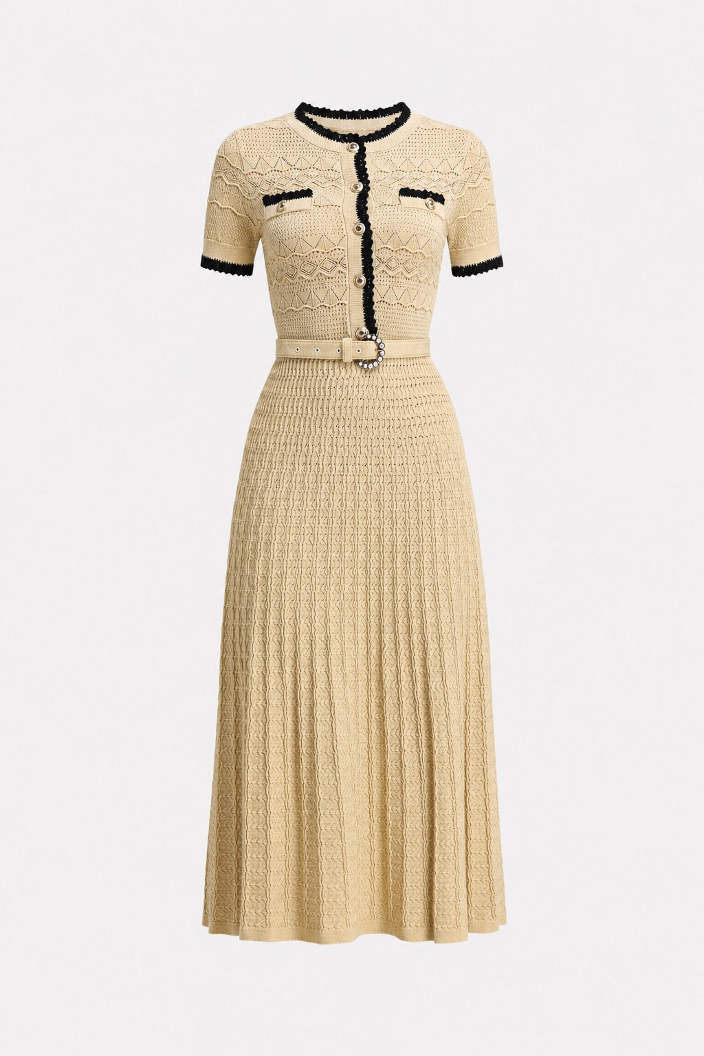 Knit Maxi Dress With Round Neck And Short Sleeves - 1