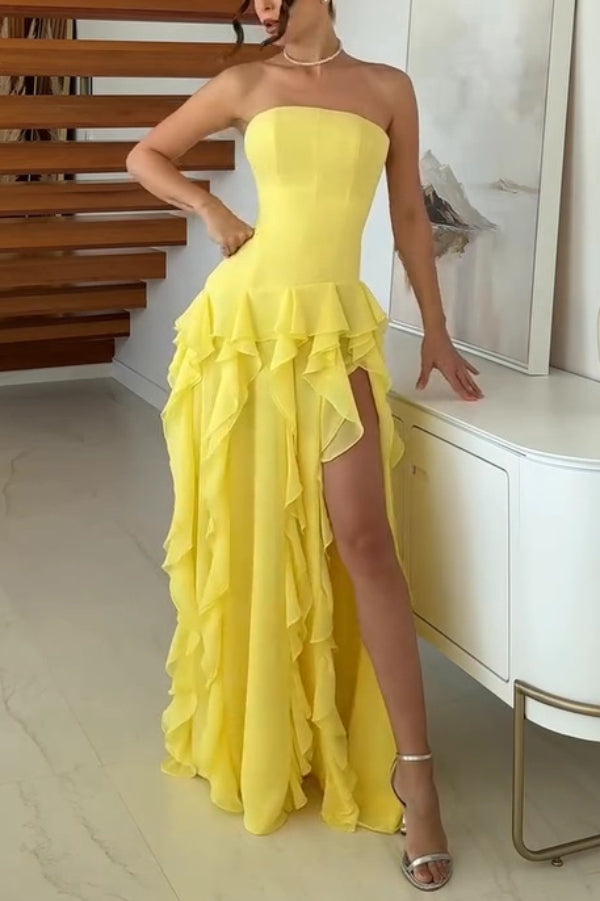 Off-Shoulder Ruffle Maxi Dress With Slit - view 3