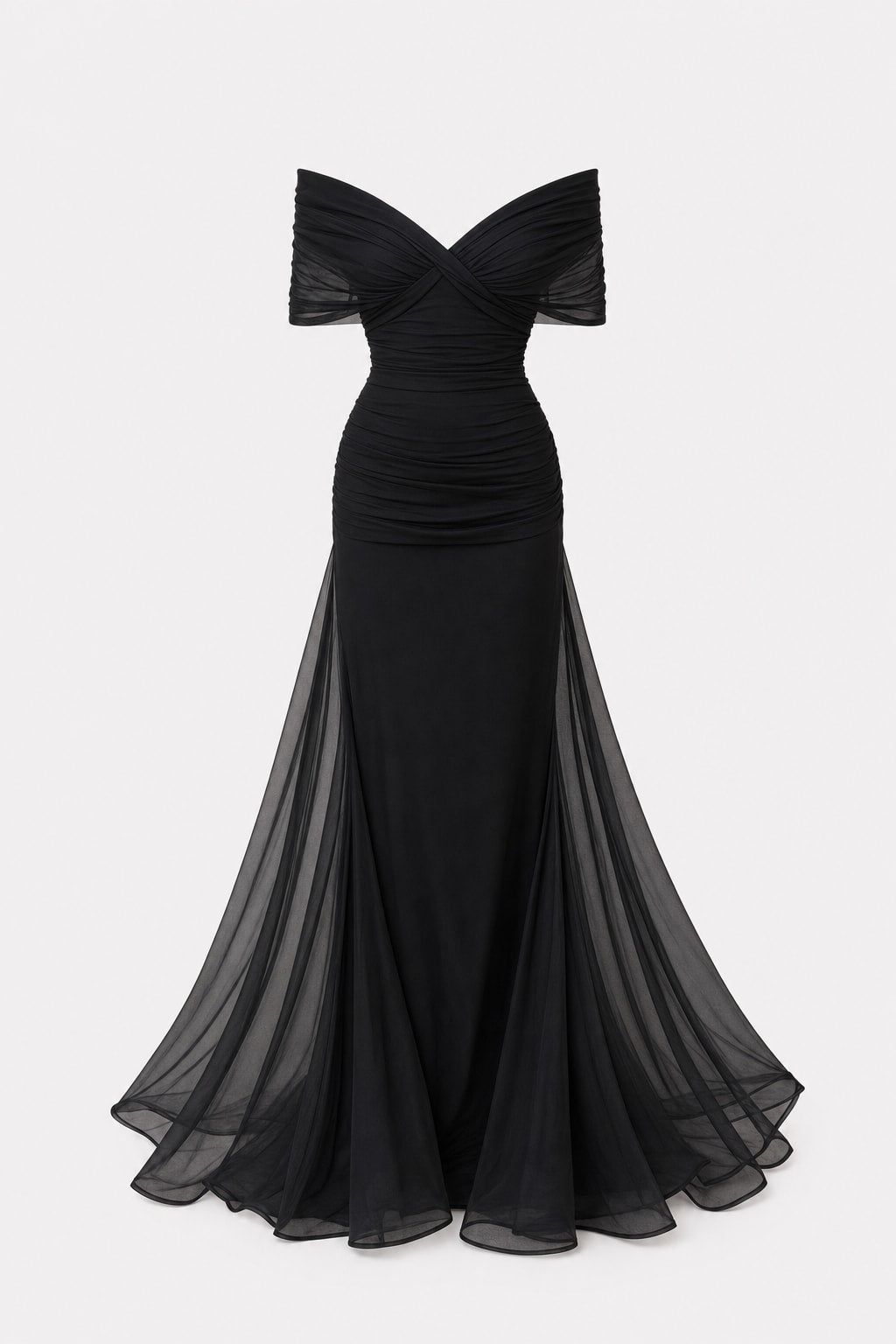 Chiffon Mermaid Evening Gown With Draped Off-Shoulder Neckline - 1