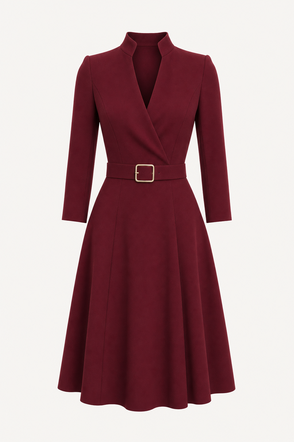 V-Neck Long Sleeve Midi Dress