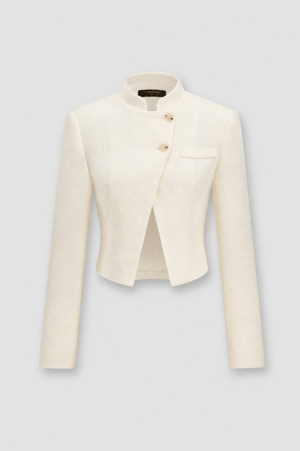 Polyester Blend Cropped Blazer With Asymmetric Buttons - 1