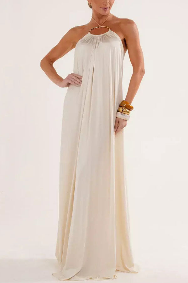 Halter Maxi Dress with Metal Chain Neckline