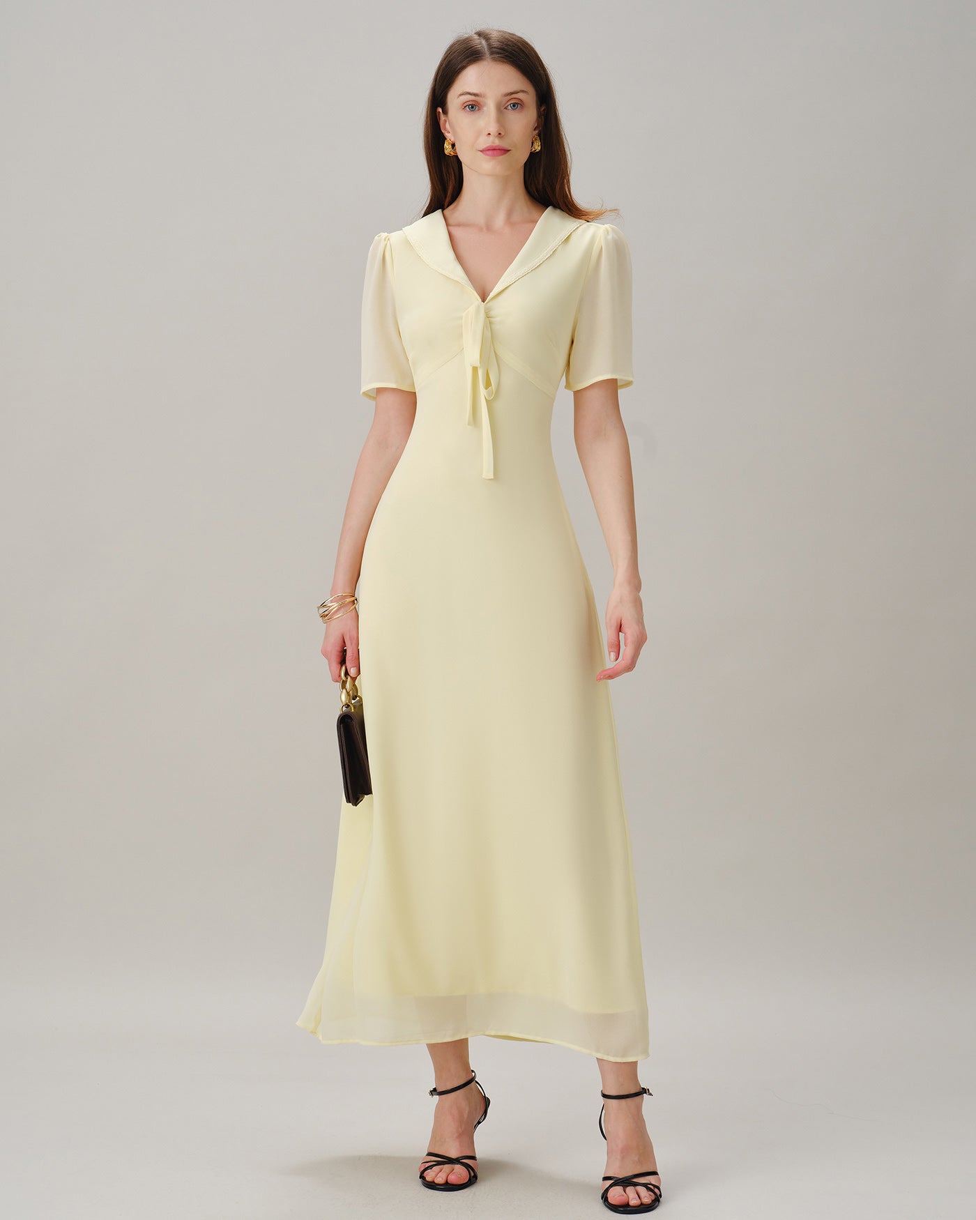 Yellow V-neck tie-waist maxi dress - view 2