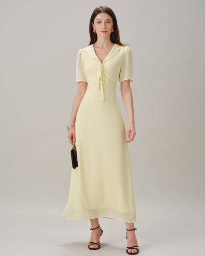 Yellow V-neck tie-waist maxi dress - view 2