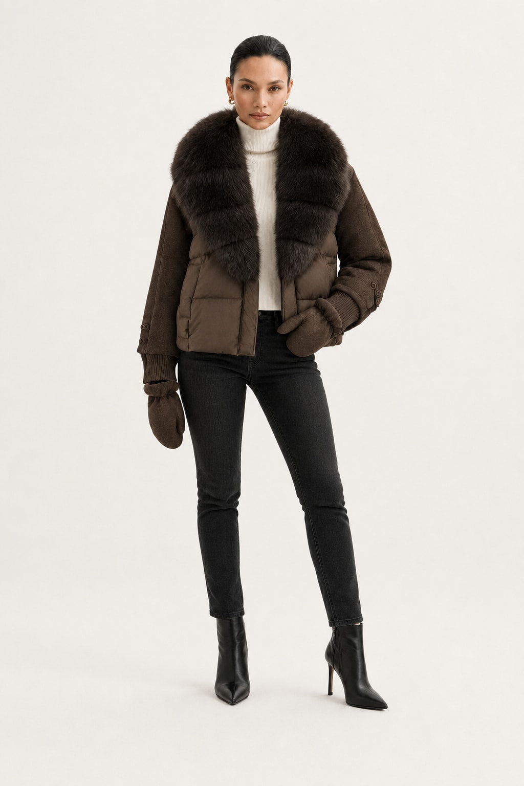 Duck Down Puffer Jacket With Detachable Fur Collar - 4