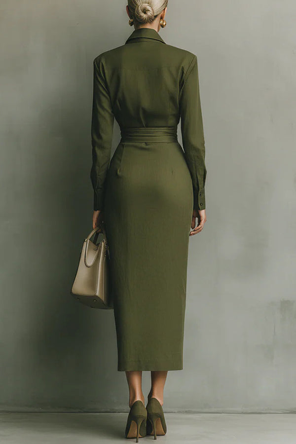 Lapel Midi Dress With Asymmetric Hem - view 3