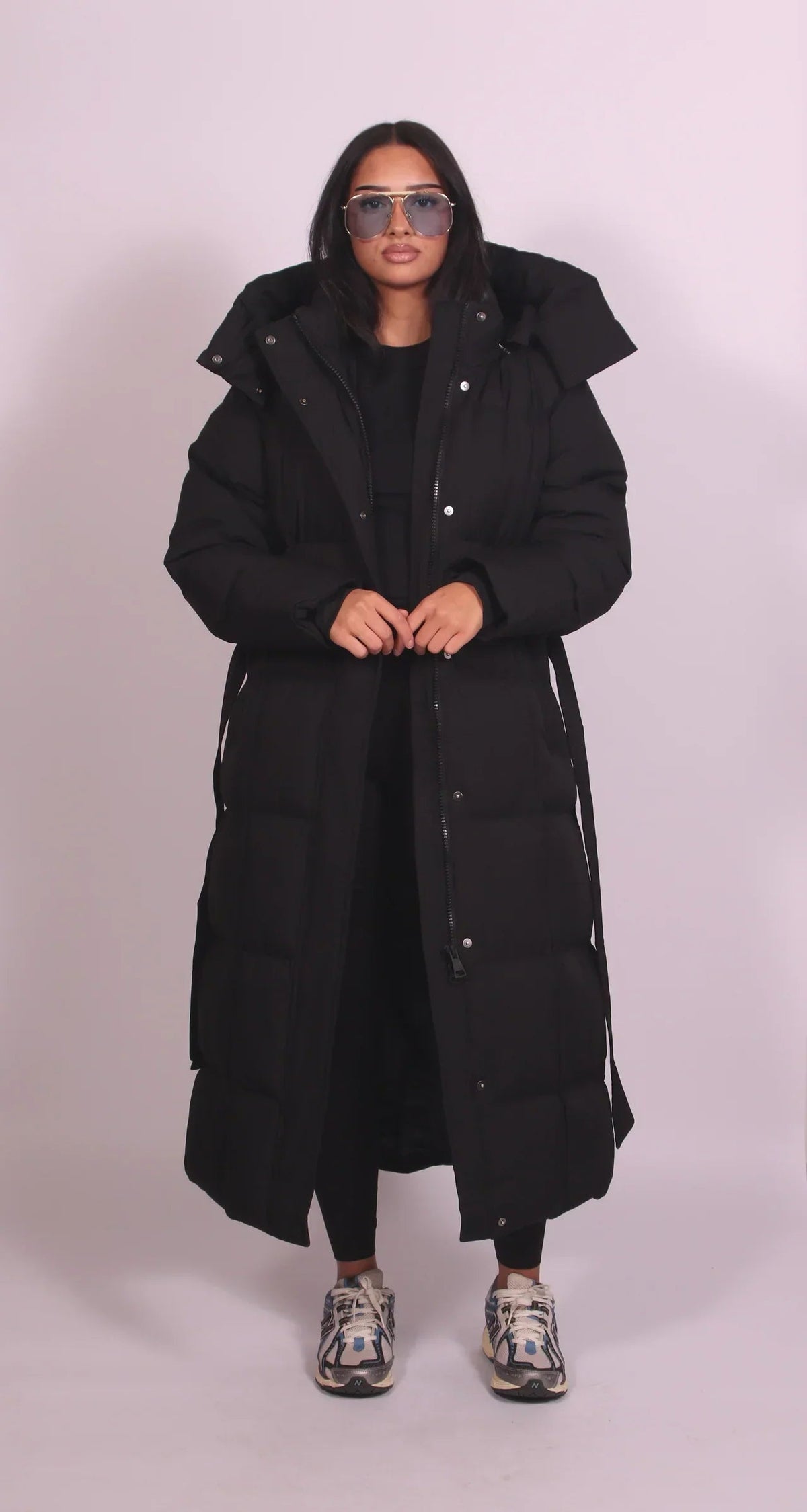 Padded Full-Length Coat With Cinched Waist - view 3