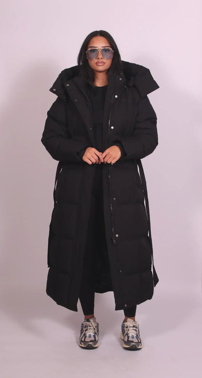Padded Full-Length Coat With Cinched Waist - view 3