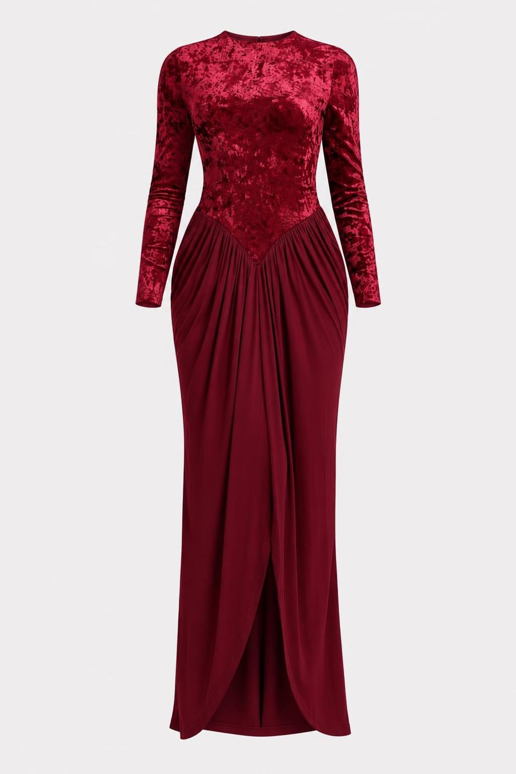Velvet Maxi Dress With Gathered Detail - 1