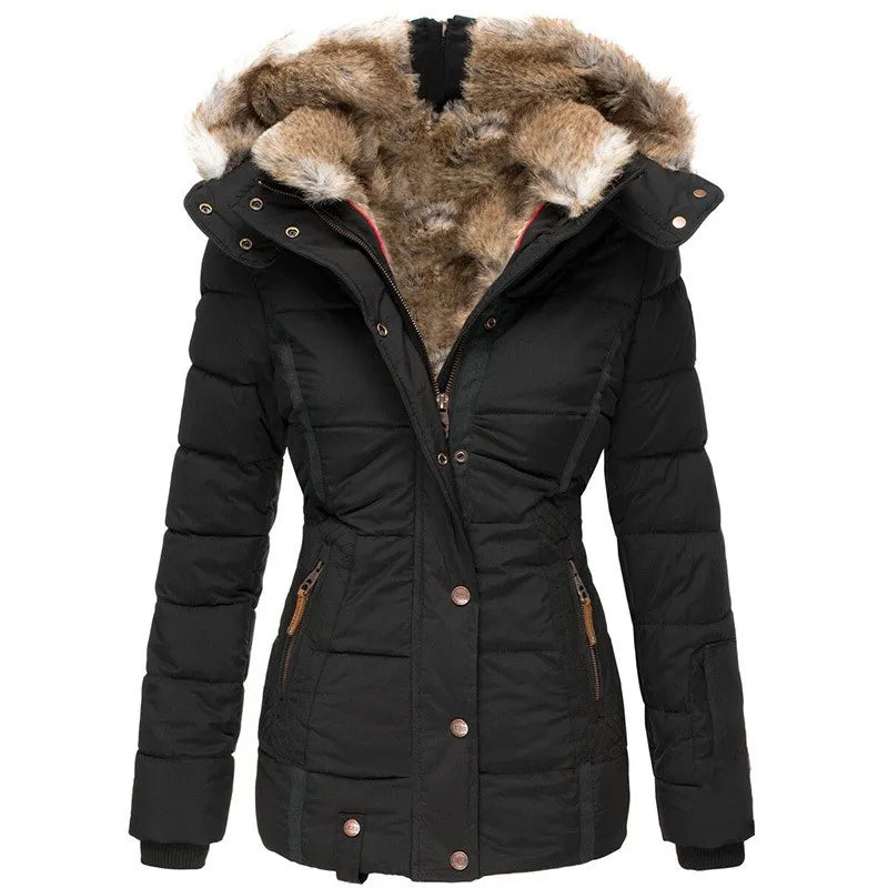 Quilted Hooded Jacket With Faux Fur Trim - view 5