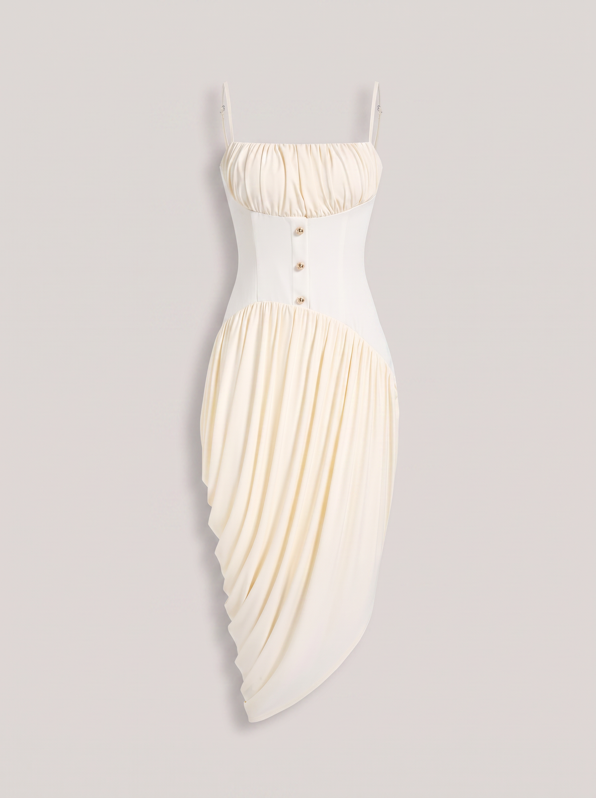 Ivory woven ruched slip midi dress