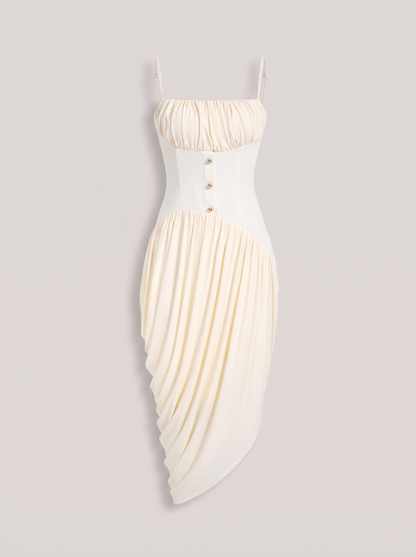 Ivory woven ruched slip midi dress