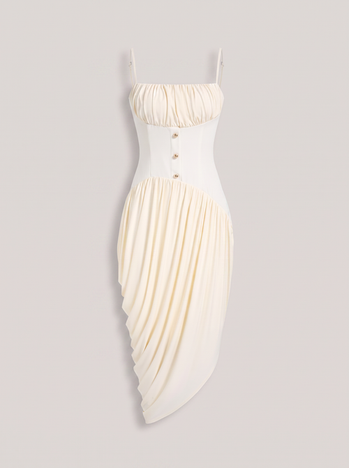 Ivory woven ruched slip midi dress