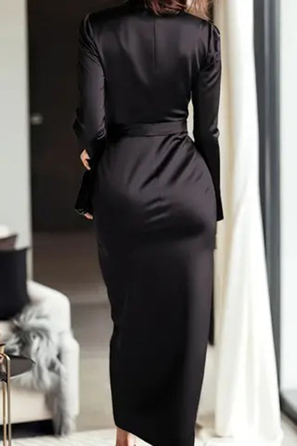 Satin V-neck tie-waist midi dress - view 6