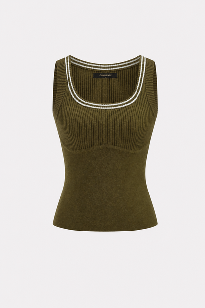 Olive wool blend shrug and tank top set - view 7