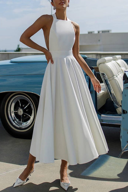 Halter Neck Midi Dress with Bow-Tie Waist - view 2