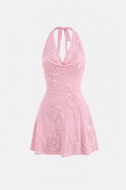 Halter Homecoming Dress With Floral Embroidery - view 7