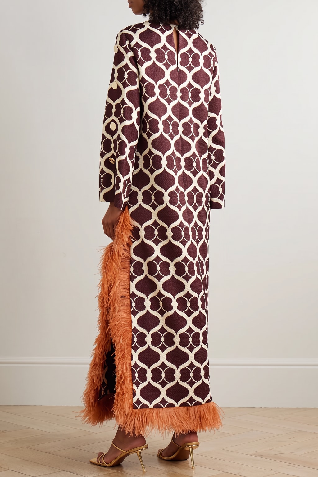 Satin Maxi Dress With Long Sleeves And Side Slit - 4