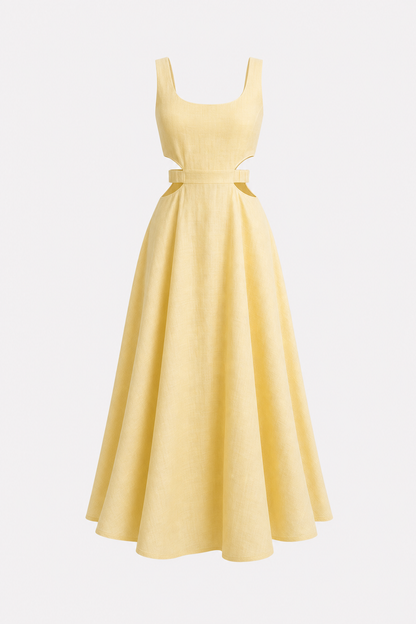 Cotton Linen Cutout Maxi Dress