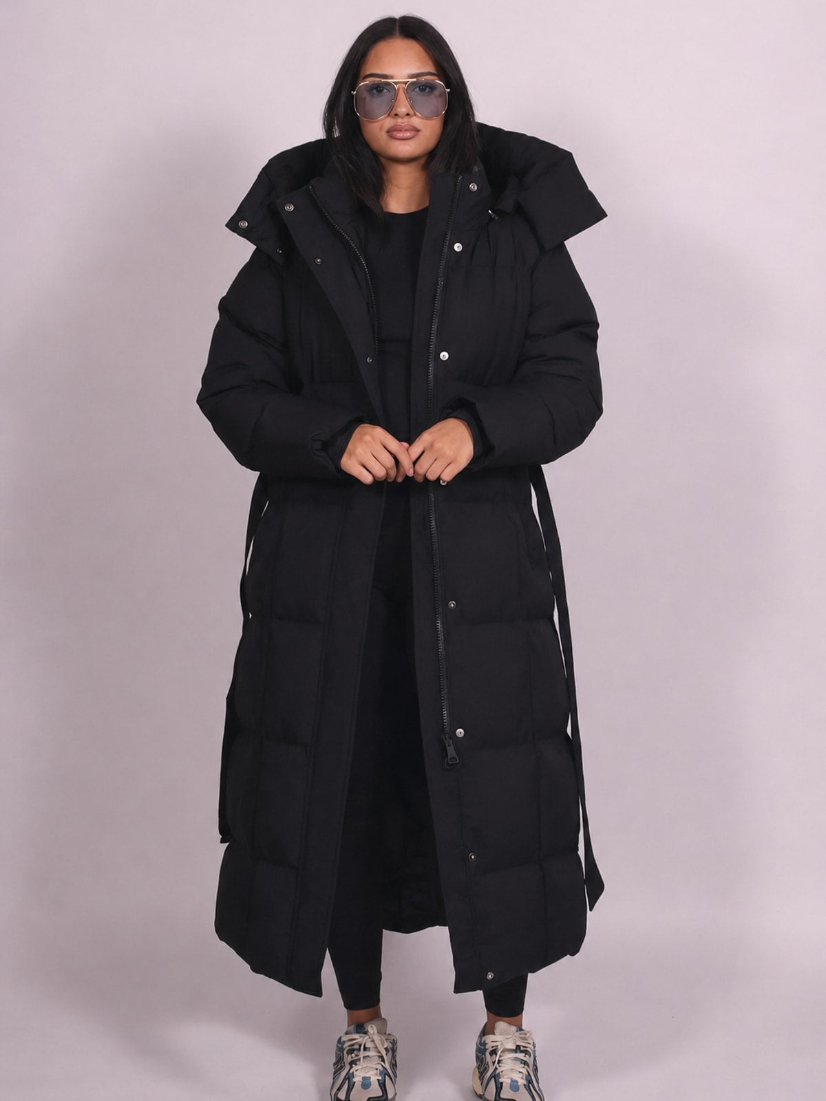 Padded Full Length Coat with Cinched Waist - 3