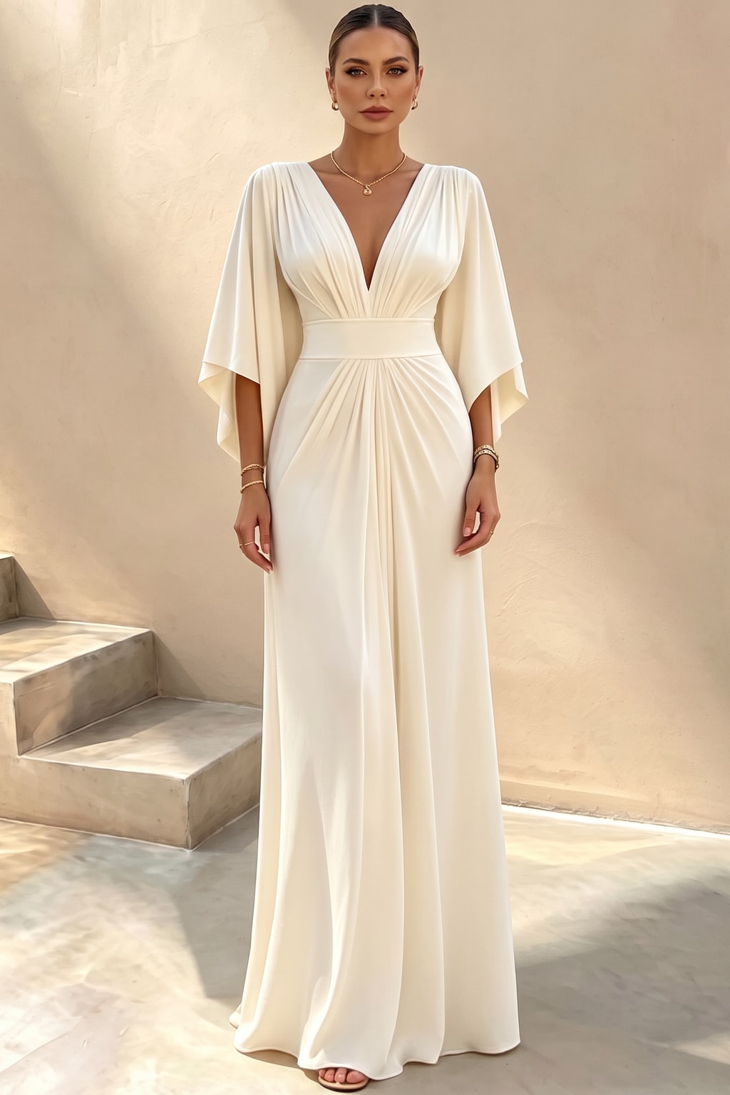 Polyester Maxi Dress With Plunging V-Neck - 6