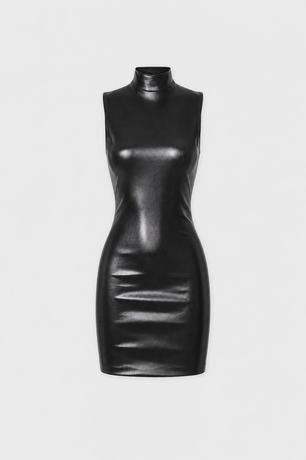 Faux Leather High Neck Mini Dress - 1