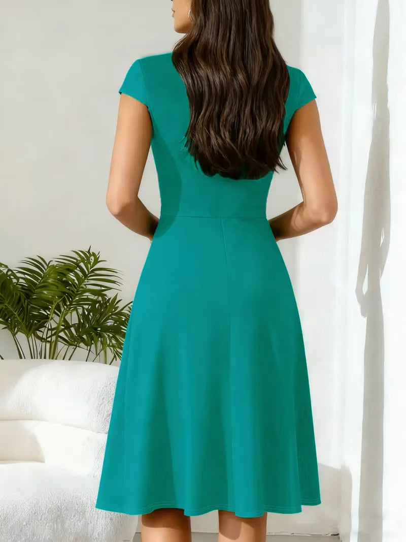 Stretch V-neck fit and flare midi dress - view 17