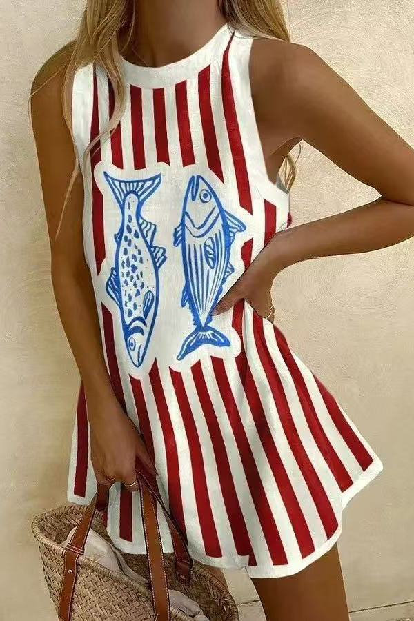 Striped sleeveless mini dress in a relaxed cut - view 2