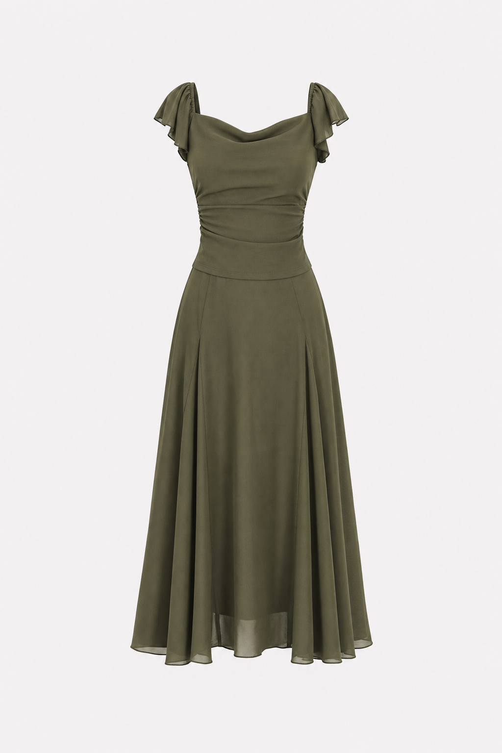 Green Mesh A-Line Midi Skirt, Elastic Waist