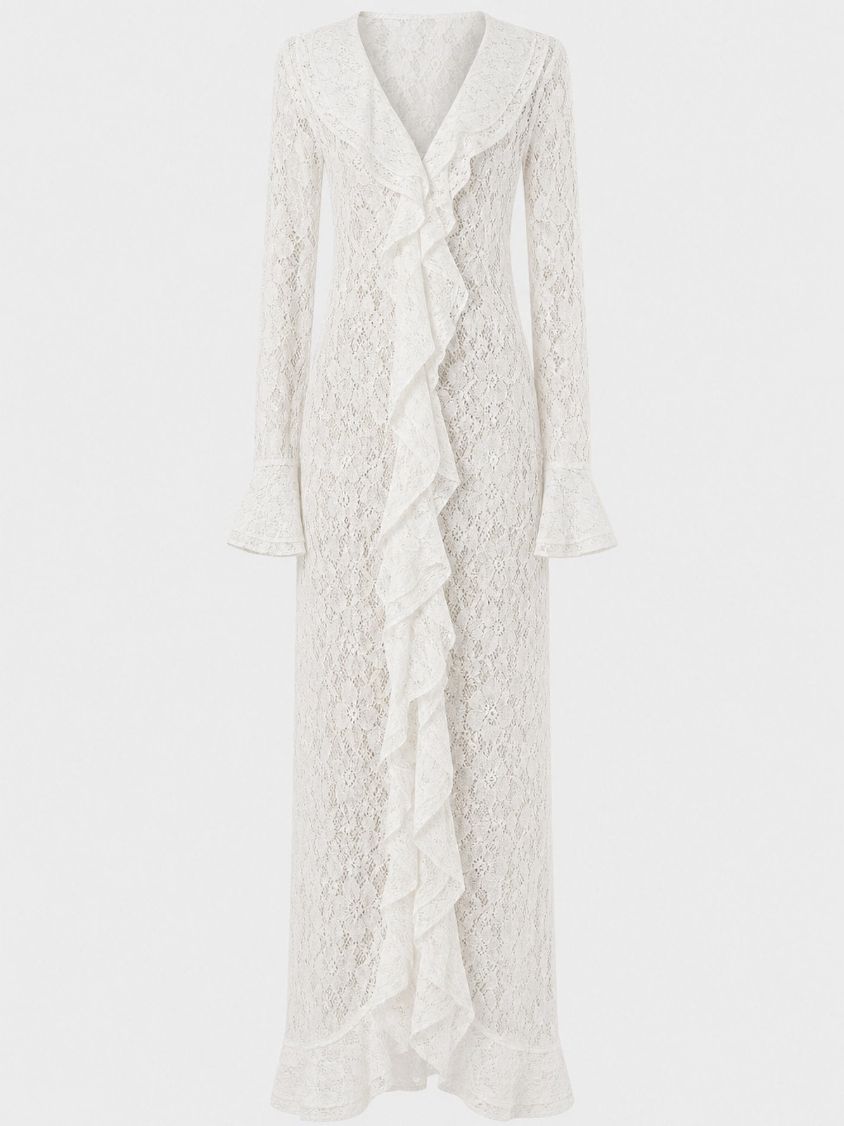 Lace Maxi Dress With Ruffle Trim - 1