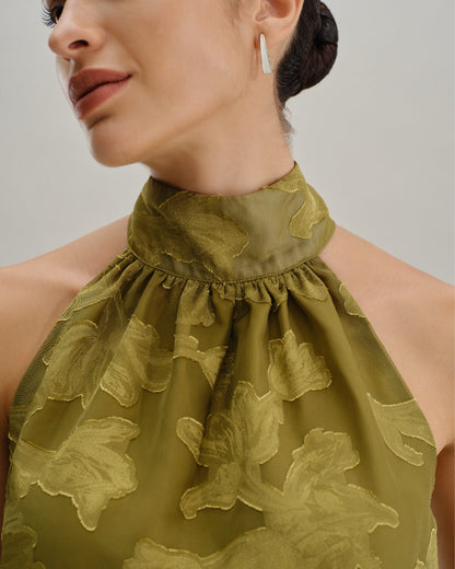 Green Floral Tie-Back Turtleneck Tank Top - view 3