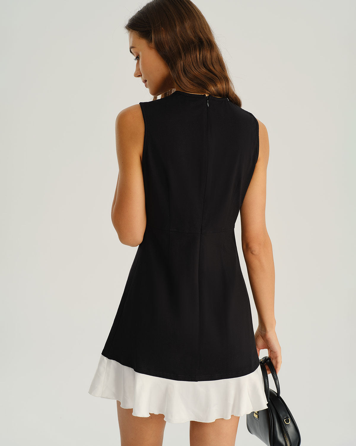 Black Mini Dress with White Contrast Collar - view 3