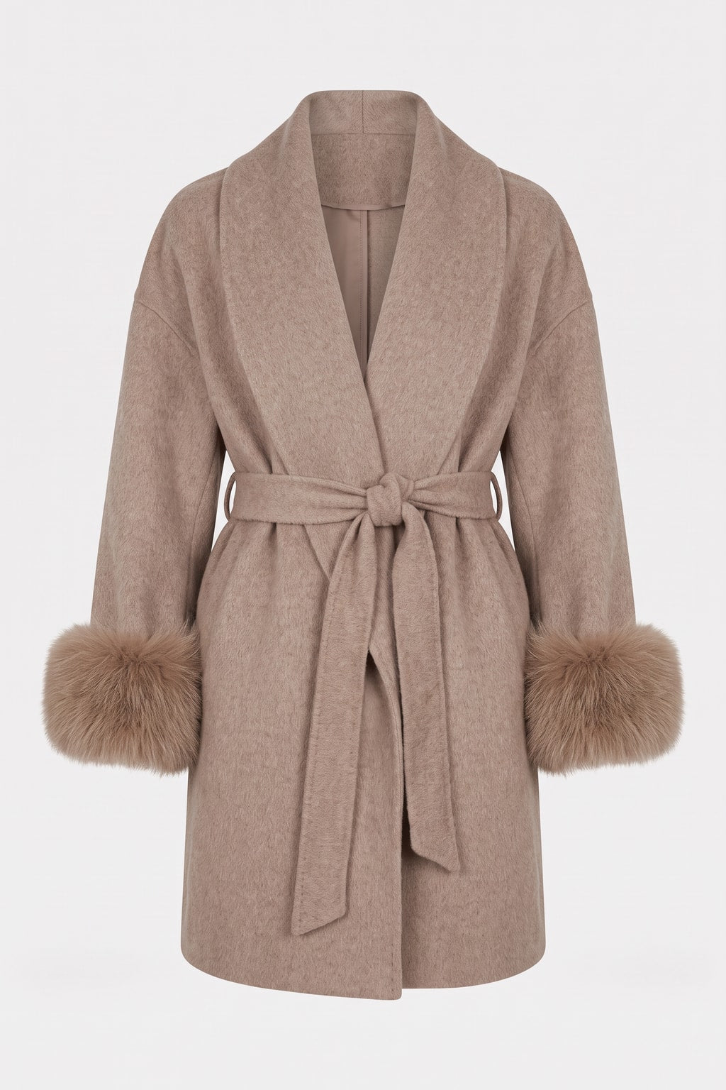 Faux Fur Collar Winter Jacket With Cinched Waist - 1