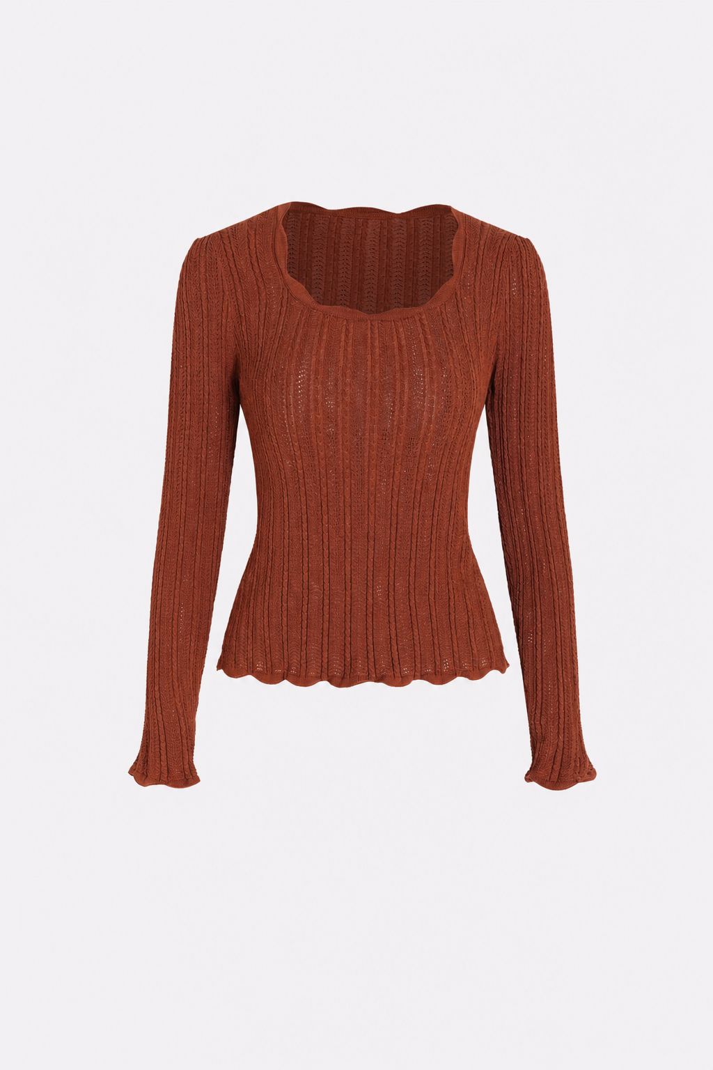 Brown textured knit slim fit sweater