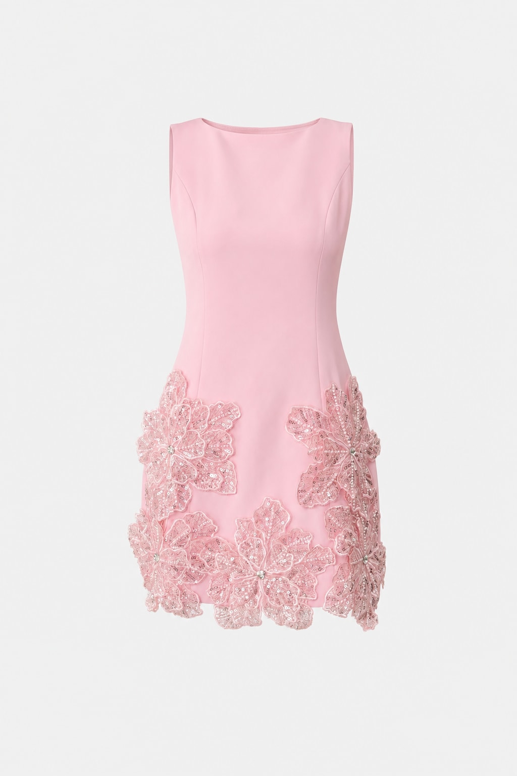 Sequin Floral Applique Sleeveless Mini Dress - 1