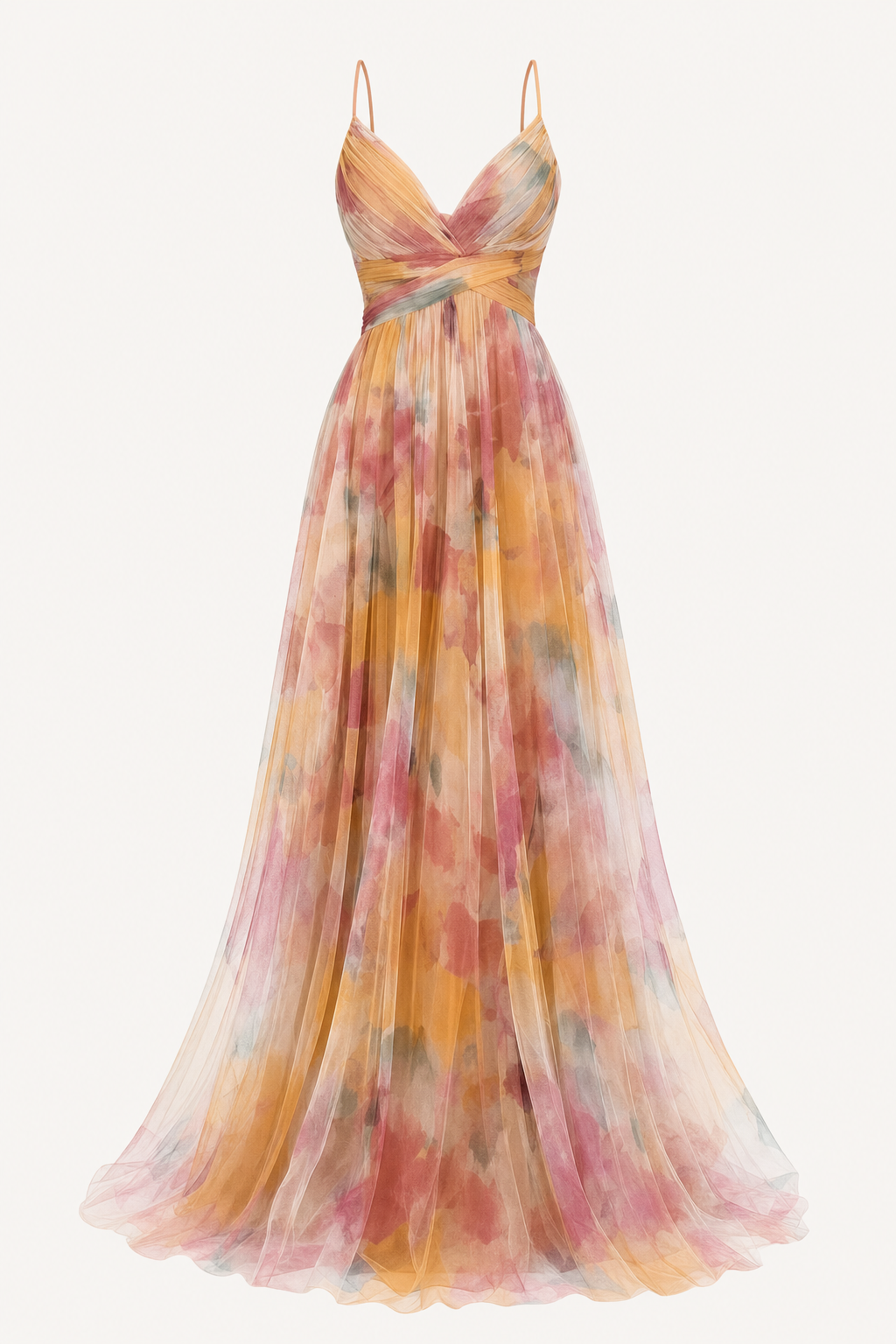Tulle floral maxi dress with cutout waist