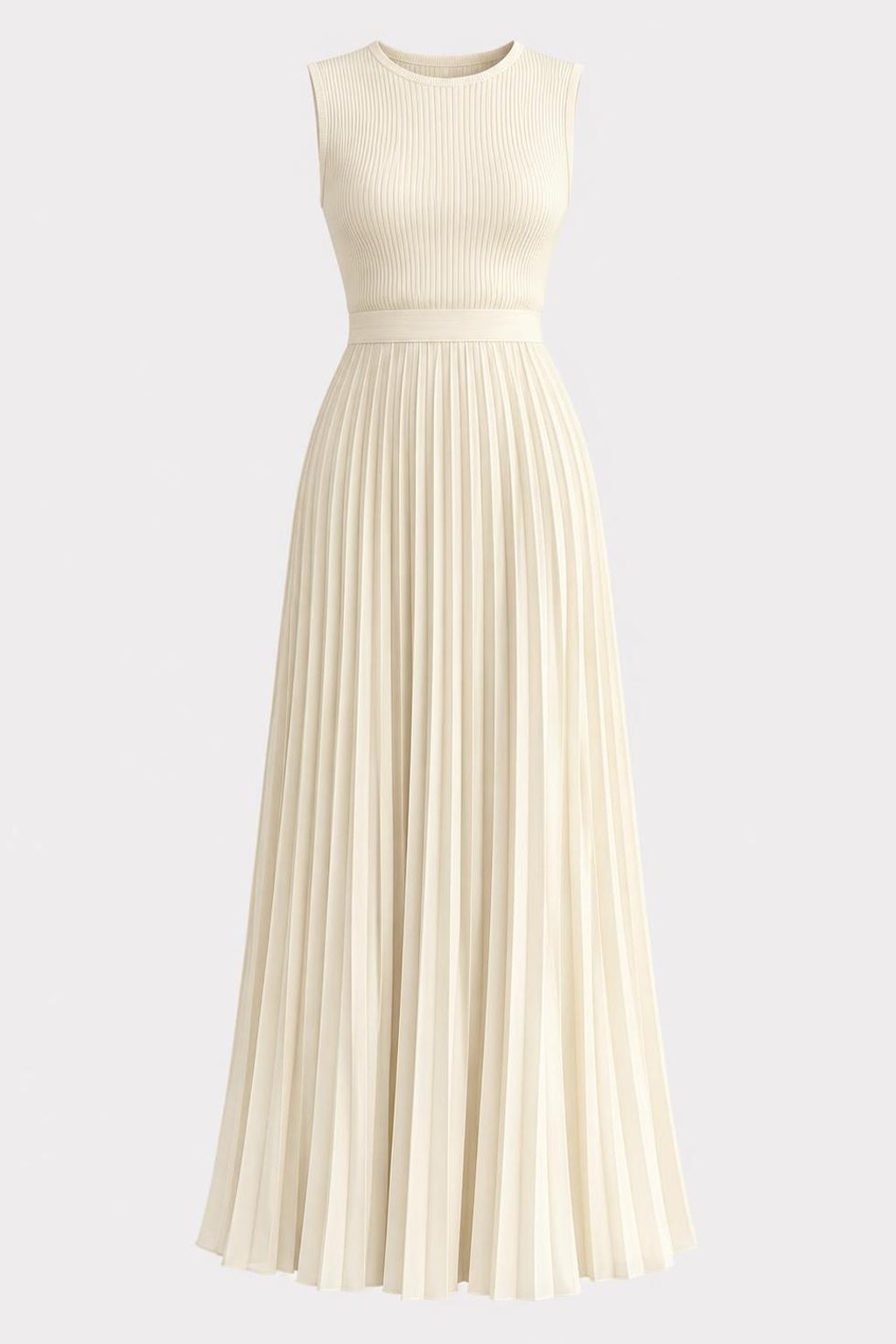 Knit Pleated Maxi Dress With Sleeveless Cut - 1